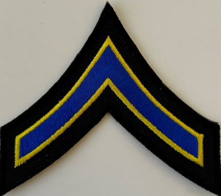 PRIVATE (PVT) CHEVRON ROYAL BLUE TRIMMED BY MEDIUM GOLD on BLACK - SOLD in PAIRS.